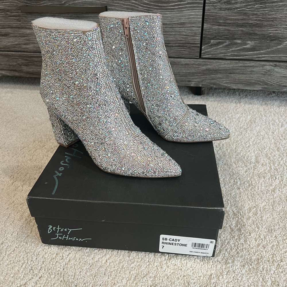 Betsey Johnson Glittering Silver Rhinestone Booties - Picture 2 of 7